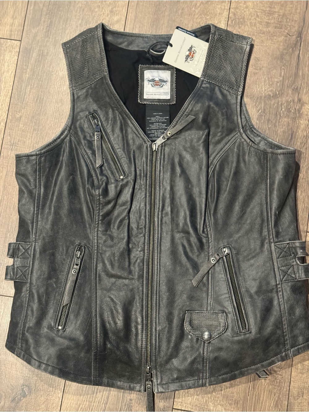 NWT Harley-Davidson Women's Distressed Dust Rider Grey Leather Vest XL